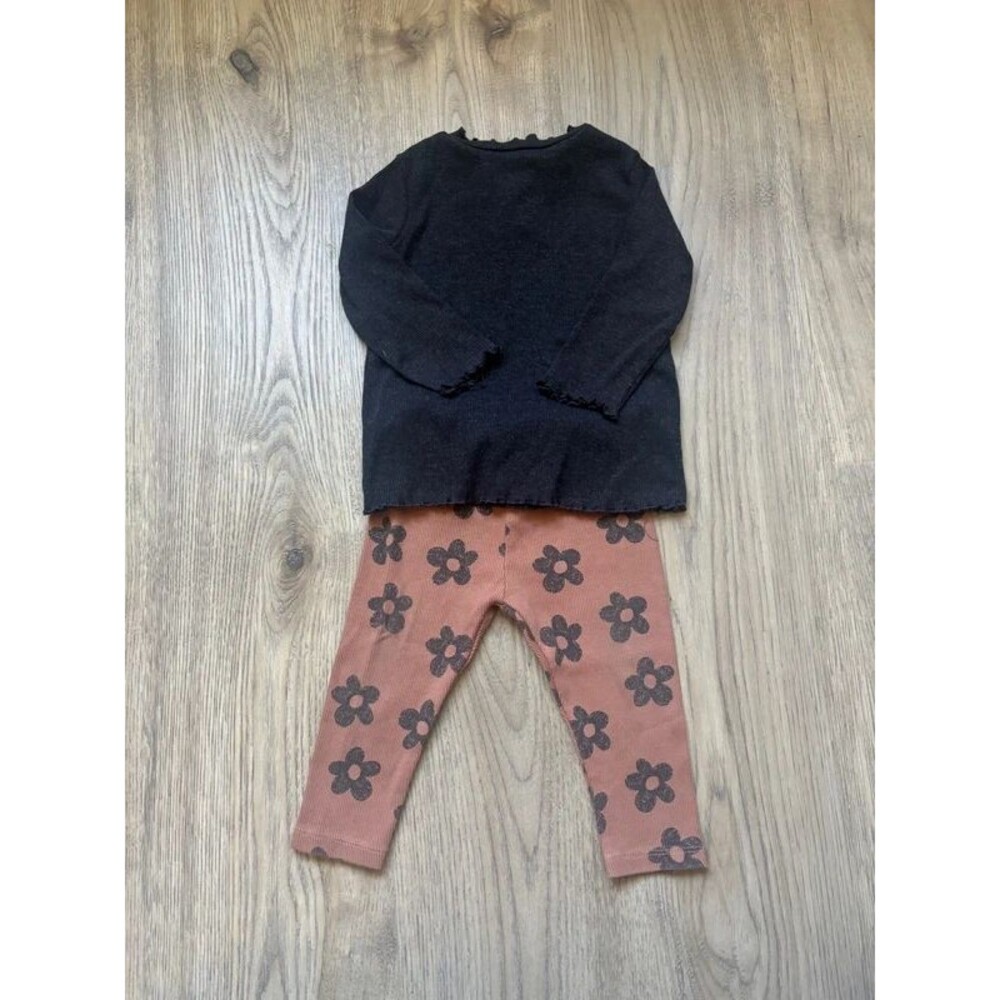 Zara Baby Girls 2-Piece Floral Leggings & Knit Top Set Size 9–12 Months